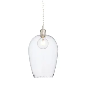 Luminosa Livorno Dome Pendant Ceiling Light Bright Nickel Plate, Clear Hammered Glass