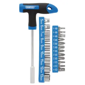 Draper T-Handle Screwdriver, Socket and Bit Set, 1/4" Sq. Dr. (22 Piece) 21011