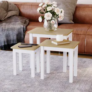 Analynn 3 Piece Nest of Tables White / Oak