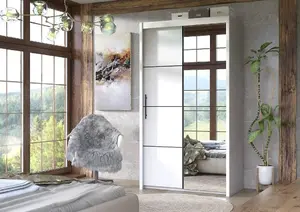 Modern White Matt Inova Sliding Door Wardrobe W1200mm H2160mm D620mm - Mirrored Doors, Spacious Storage