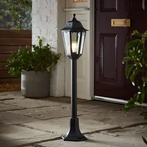 CGC Black Outdoor Tall Post Lantern Traditional Vintage Light Garden Terrace Patio Lamp IP44 Weatherproof Polycarbonate E27 Screw