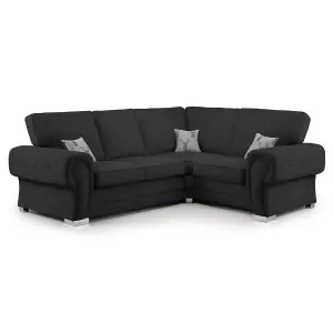 Milan 4 Seater L Shaped Corner Sofa Full Back Chesterfield Arms Black Right Hand Facing