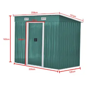 8ft. W x 4ft. D Metal Pent Garden Shed Green