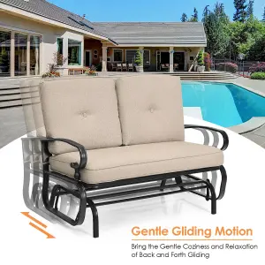 Costway 2 Seater Outdoor Bench Swing Glider Chair Loveseat W/ Comfortable Cushions