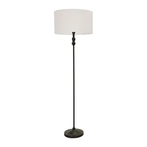 ValueLights Maggie Black Metal Candlestick Floor Lamp with White Fabric Lamp Shade and LED Bulb