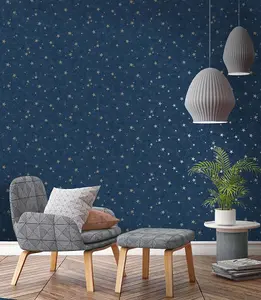 Crown Starlight Stars Wallpaper Navy / Gold M1490