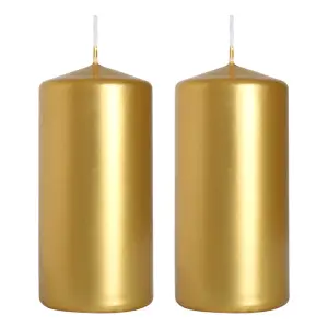 Pillar Candles, Pack of 2, Unscented, Long Burning Time, 10 x 5 cm / 4 x 2 in (Gold, Metallic)