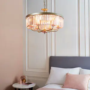 Multi Arm Ceiling Pendant Light Fitting - Champagne & Rose Pink Glass Chandelier