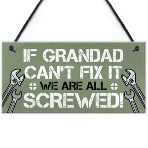 Red Ocean Grandad Fix It Screwed Man Cave Garage Shed Hanging Plaque Dad Grandad Gift Sign Funny