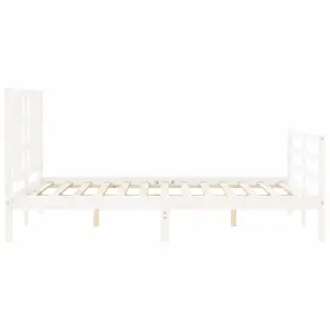 Berkfield Bed Frame with Headboard White King Size Solid Wood