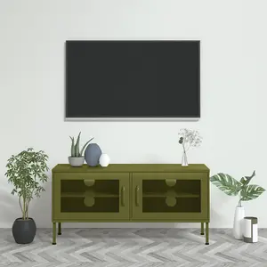 Berkfield TV Cabinet Olive Green 105x35x50 cm Steel