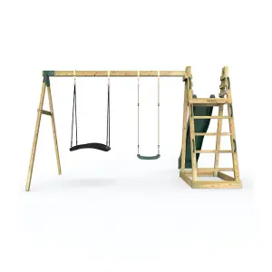 Rebo Wooden Pyramid Activity Frame with Swings and 10ft Water Slide - Horseshoe