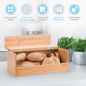 Woodluv Black Bamboo Bread Storage Box With Hinged Black Top Lid, 36 x 22 x 14 cm