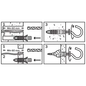 Diall Universal Grey S hook Vine eye with wall plug (L)50mm (Dia)10mm, Pack of 2