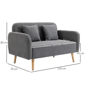 HOMCOM 2-Seat Loveseat Sofa Chenille Fabric Upholstered Couch Wood Legs, Grey