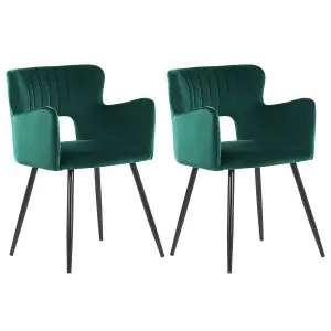 Set of 2 Dining Chairs SANILAC Velvet Emerald Green