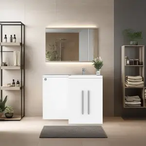 Rinse Bathrooms 1100mm RH Vanity Unit with Basin and Back to Wall Unit Bathroom Storage Unit Free Standing White Painting