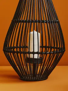 Interiors by Premier Elegant Design Black Lantern With Hoop Handle, Functional Black Tealight Lantern, Sleek Large Candle Lantern