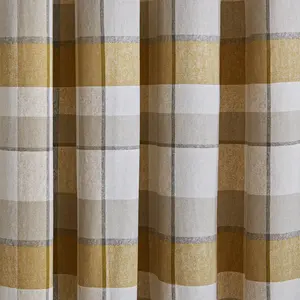 Brushed Cotton Thermal Check Lined Eyelet Curtains Ochre / 117 W x 137 D cm