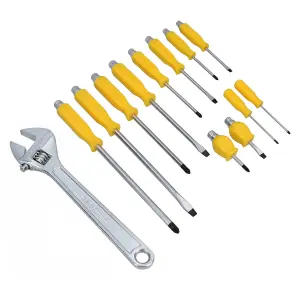 Pozi Flat Screwdriver Set Impacted Tips with Hex Shank + 12" Adjustable Spanner