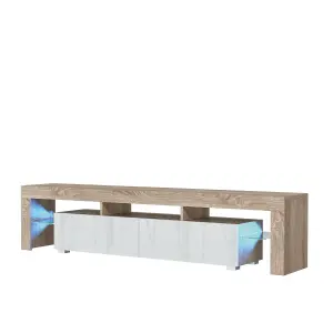 Nova TV Unit 200cm Oak and White High Gloss Doors with LED Lighting - Creative Furniture