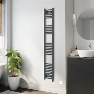 Rinse Bathrooms 800W Electric Heated Warming Towel Rail Bathroom Radiator Anthracite - 1800x300mm