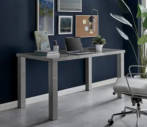 Furniturebox UK Pivero Grey High Gloss Home Office Writing Desk Large