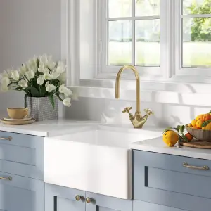 Fireclay Single Bowl Belfast Kitchen Sink with Overflow, No Tap Hole, 595mm