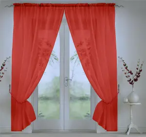 Elegant Plain Voile Curtain Panels PAIR with FREE Tie Backs 150cm x 229cm Red