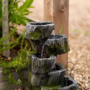 Primrose 5 Tier Tree Trunk Falls Cascading Garden Outdoor Water Feature Fountain with LED Lights H56cm