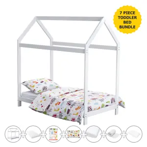 7pcs Circus Friends Harper Toddler Bed House White Bundle (KF Mattress, Toddler Bed Pillow & Duvet Set) Kids bedroom Furniture