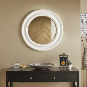 Wall Mirror Hamilton Round Shape with White Frame - H 66cm x W 66cm x D 3cm for Hanging In Bedroom or Living Room