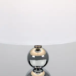 Metal Table Lamp Chrome / White Faux Silk