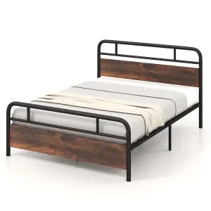 Costway King Size Bed Frame Platform Metal Slats Support Bed W/ Industrial Headboard