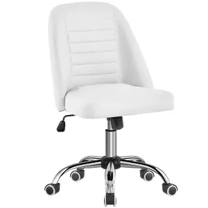 Yaheetech Armless Adjustable Desk Chair with Rolling Wheels - White / Faux Leather