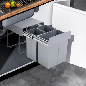 Grey 40L Cabinet Integrated Pull Out Kitchen Waste Bin Under Counter Storage