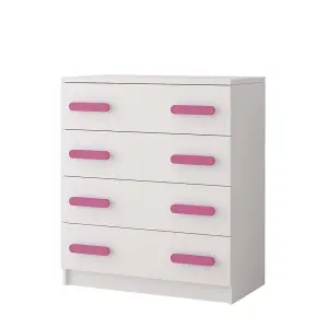 White Chest of Drawers H930mm W800mm D400mm - Pink Handles for Playful Kids' Rooms