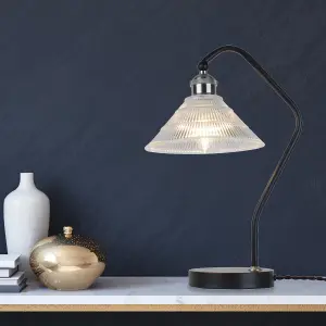 First Choice Lighting Matt Black With Fluted Glass Table Lamp