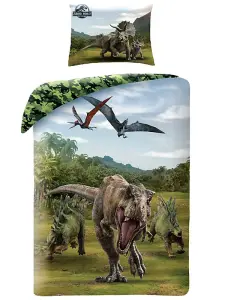 Jurassic World Green 100% Cotton Single Duvet Cover Set - European Size