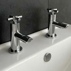 Nes Home Crox Modern Chrome Cross Head Hot & Cold Basin Taps