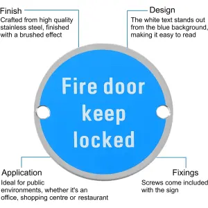 AFIT Fire Door Keep Locked Circular Disc Fire Door Sign - 76mm x 1.5mm - Screw Fixed