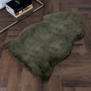 Luxurious Khaki Green Short Pile Sheepskin Rug