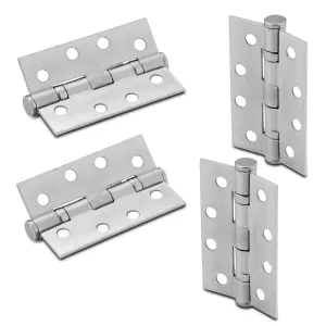 XFORT 4 Inch (100mm) Satin Chrome Ball Bearing Hinges, Steel Door Hinge for Wooden Doors (2 Pairs)