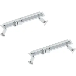 2 PACK Wall Ceiling 3 Spot Light Colour White Chrome Shade & Back Plate GU10 5W