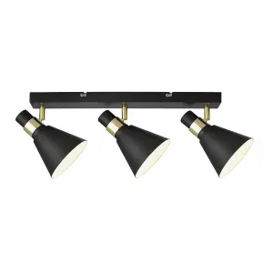 Luminosa Industrial And Retro Wall Lamp Black Matt, Gold 3 Light  with Black Matt, White Shade, E14