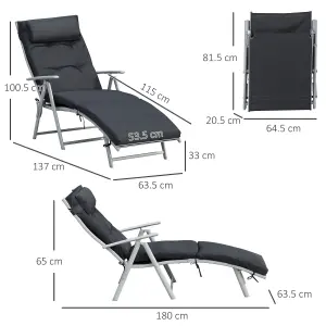 Outsunny Sun Lounger Recliner Foldable Padded Seat Adjustable Texteline Black