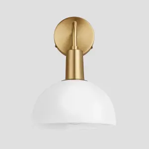 Industville Sleek Opal Glass Dome Wall Light, 8 Inch, White, Brass Holder