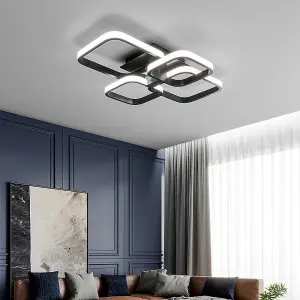 4 Square Black Contemporary LED Energy Efficient Semi Flush Ceiling Light Fixture Cool White