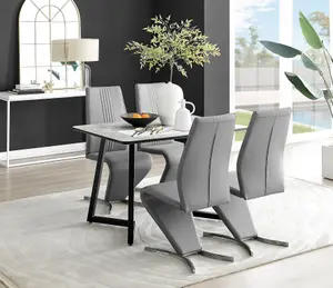 Furniturebox UK Carson White Marble Effect Dining Table & 4 Grey Willow Chairs