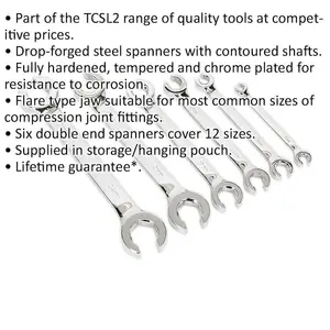 6 PACK Flare Nut Spanner Set -Compression Joint Wrench / Crow Foot Brake Spanner